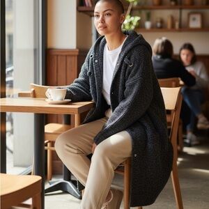 Simply Couture Hooded Cardigan Cozy Gray Long Duster Length Womens Size XL